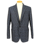 着物ジャケット ネイビー・花柄 大島紬 L23-06