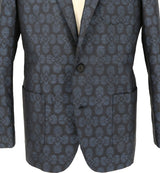 着物ジャケット ネイビー・花柄 大島紬 L23-06