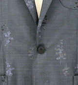 着物ジャケット ブルーグレー・お花模様 大島紬 M23-02