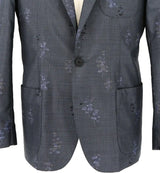 着物ジャケット ブルーグレー・お花模様 大島紬 M23-02