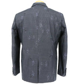 着物ジャケット ブルーグレー・お花模様 大島紬 M23-02