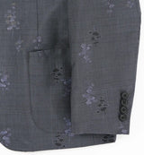 着物ジャケット ブルーグレー・お花模様 大島紬 M23-02