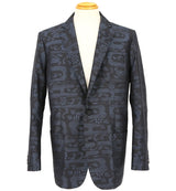 着物ジャケット ネイビー・波の模様 大島紬 XL23-04