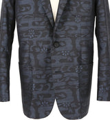 着物ジャケット ネイビー・波の模様 大島紬 XL23-04