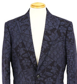 着物ジャケット ネイビー・花柄 紬 XL26-01