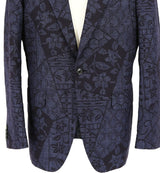 着物ジャケット ネイビー・花柄 紬 XL26-01