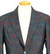 着物ジャケット ダークグリーン・花柄 大島紬 TM23-01