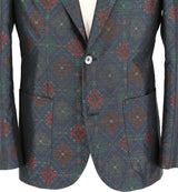 着物ジャケット ダークグリーン・花柄 大島紬 TM23-01