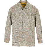 着物アロハシャツ 長袖 アイボリー・花柄 大島紬 L23-69