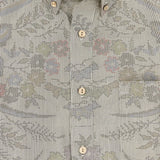 着物アロハシャツ 長袖 アイボリー・花柄 大島紬 L23-69