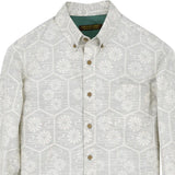 着物シャツ 長袖 白・亀甲と菊 大島紬 L23-71