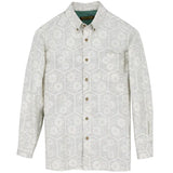 着物シャツ 長袖 白・亀甲と菊 大島紬 L23-71