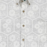 着物シャツ 長袖 白・亀甲と菊 大島紬 L23-71