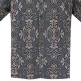 着物シャツ ブルーグレー・花の文様 大島紬 L23-32