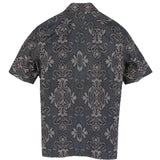 着物シャツ ブルーグレー・花の文様 大島紬 L23-32