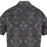 着物シャツ ブルーグレー・花の文様 大島紬 L23-32