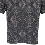 着物シャツ ブルーグレー・花の文様 大島紬 L23-32