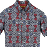 着物シャツ ブルーグレー・植物文様 大島紬 L23-37