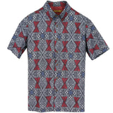 着物シャツ ブルーグレー・植物文様 大島紬 L23-37