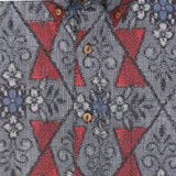 着物シャツ ブルーグレー・植物文様 大島紬 L23-37