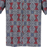 着物シャツ ブルーグレー・植物文様 大島紬 L23-37