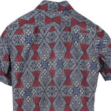 着物シャツ ブルーグレー・植物文様 大島紬 L23-37