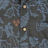 着物アロハシャツ ブラック・植物文様 大島紬 L2339
