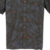 着物アロハシャツ ブラック・植物文様 大島紬 L2339