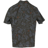 着物アロハシャツ ブラック・植物文様 大島紬 L2339