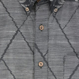 着物アロハシャツ グレー・花と格子模様 大島紬 L23-41