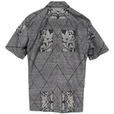 着物アロハシャツ グレー・花と格子模様 大島紬 L23-41