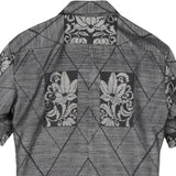 着物アロハシャツ グレー・花と格子模様 大島紬 L23-41