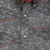 着物シャツ ブラック・植物の文様 大島紬 L23-43