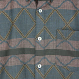 着物シャツ ネイビー・格子と波模様 大島紬 L23-49