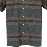 着物シャツ ネイビー・格子と波模様 大島紬 L23-49