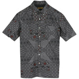 着物シャツ ダークグレー・和文様 大島紬 L23-51