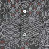 着物シャツ ダークグレー・和文様 大島紬 L23-51