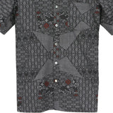 着物シャツ ダークグレー・和文様 大島紬 L23-51