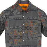 着物シャツ チャコールグレー・花柄 大島紬 L23-53