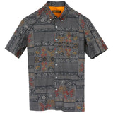 着物シャツ チャコールグレー・花柄 大島紬 L23-53