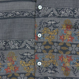 着物シャツ チャコールグレー・花柄 大島紬 L23-53