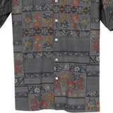 着物シャツ チャコールグレー・花柄 大島紬 L23-53