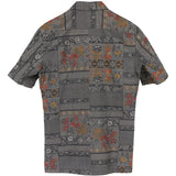 着物シャツ チャコールグレー・花柄 大島紬 L23-53