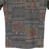 着物シャツ チャコールグレー・花柄 大島紬 L23-53