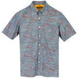 着物シャツ ブルー・雲の柄 大島紬 L23-54