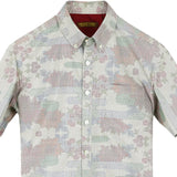 着物シャツ グレー・お花柄 大島紬 L23-56