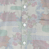 着物シャツ グレー・お花柄 大島紬 L23-56