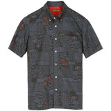 着物シャツ ダークネイビー・お花柄 大島紬 L23-57