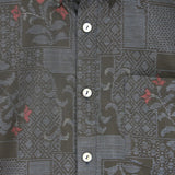 着物シャツ ダークネイビー・お花柄 大島紬 L23-57