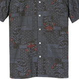 着物シャツ ダークネイビー・お花柄 大島紬 L23-57